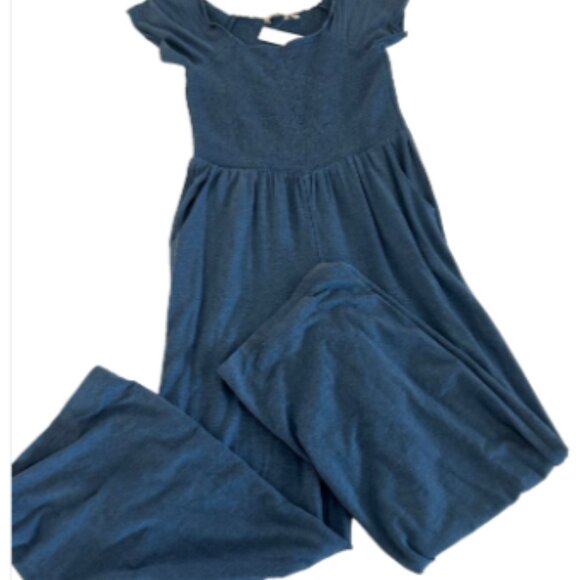 NWT Soft Surroundings Womens Frida Jumpsuit Blue Smocked Wide Leg Stretch SZM - Picture 4 of 7